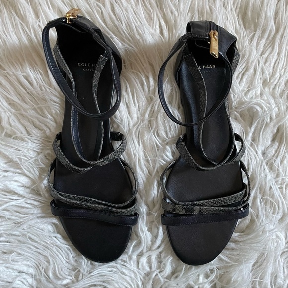 Cole Haan Black Mercer Leather Snake Print Embossed Gladiator Sandals EUC 8.5 - Picture 2 of 10